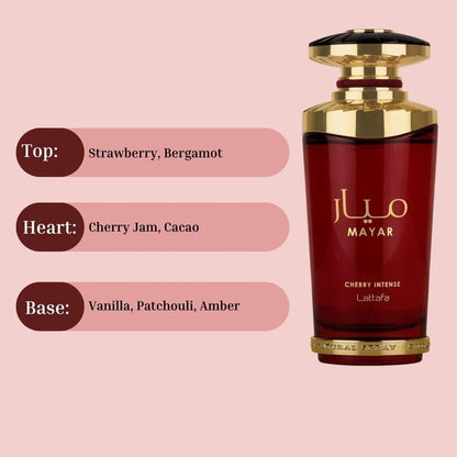 Lattafa Mayar Cherry Intense for Unisex Eau de Parfum Spray, 3.4 Ounce / 100ml