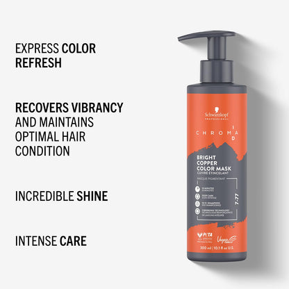 Schwarzkopf Professional CHROMA ID Bonding Color Mask Semi Permanent Mix And Tone Color System Toning Enhancing Refreshing Intense Care Deep Conditioning Shine Vegan Formula 7-77 Bright Copper 300 ml